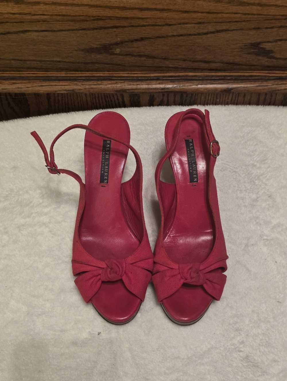 Ralph Lauren Red Knot Peep-Toe Slingback Heels Size 9